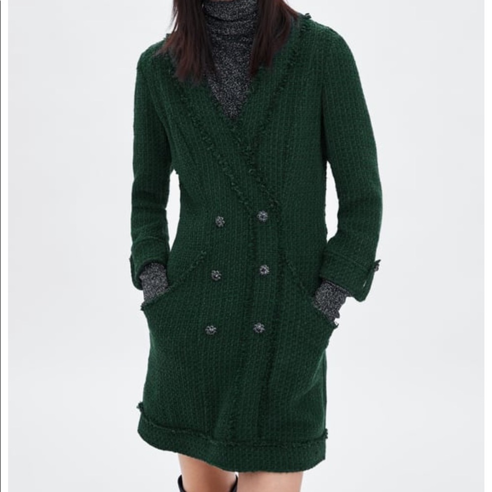 Tweed Zara Dress. Green. New with tags.
